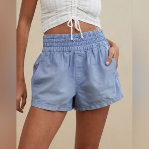Aerie "Babewatch" High Waisted Smocked Pull On Shorts Blue Size M